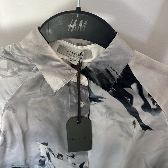 All Saints | OANA EPOTO HORSE PRINT BALLOON SLEEVE BLOUSE IN ECRU WHITE
 | NWT - Picture 3 of 8